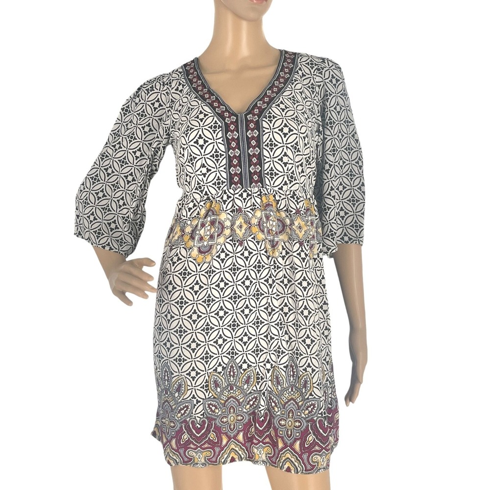 Almost Famous‎ Mini Dress V-Neck Bell Sleeve Geometric Print Casual Dress S Boho